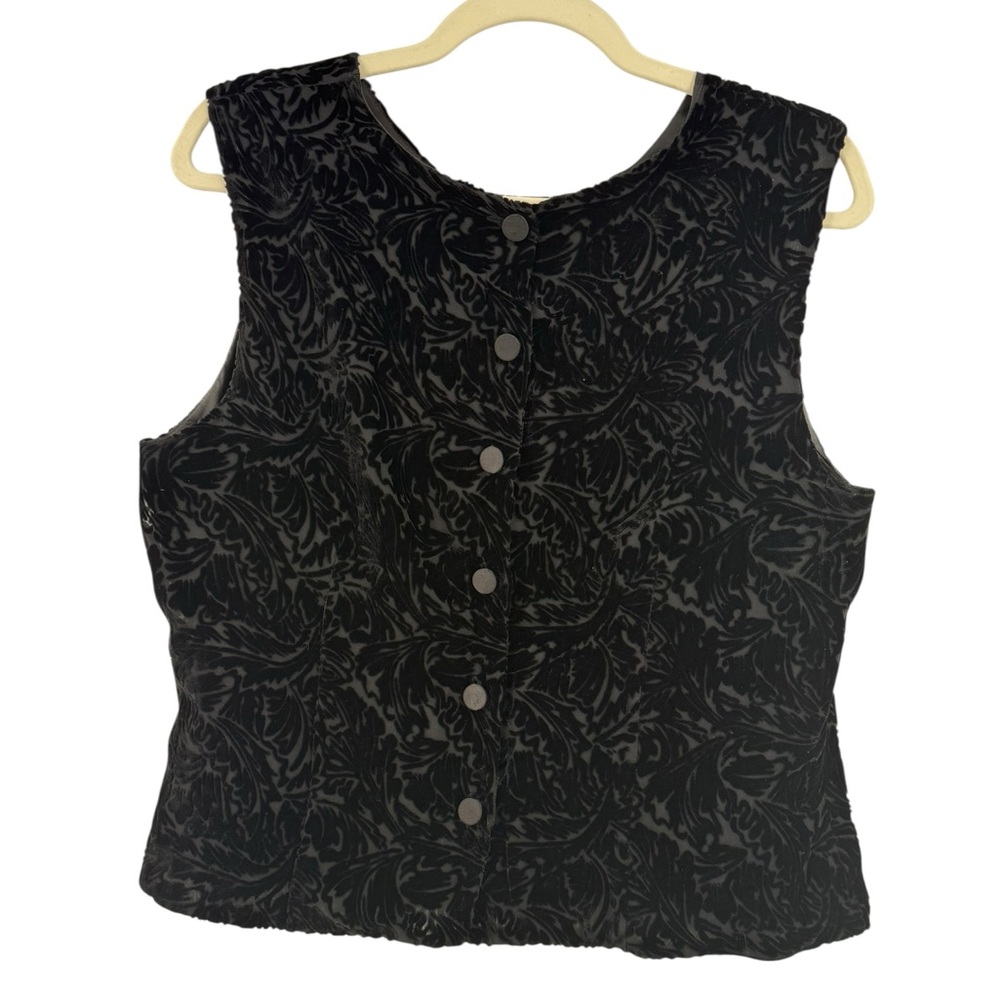 Sleeveless Black Velvet Burnout Button-Front Top